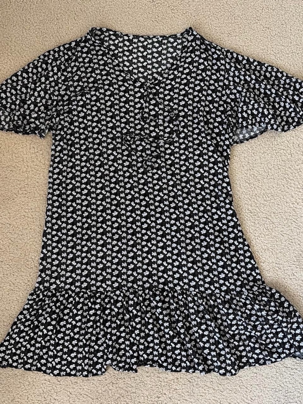 Black and White Floral Ruffle Kids Dress